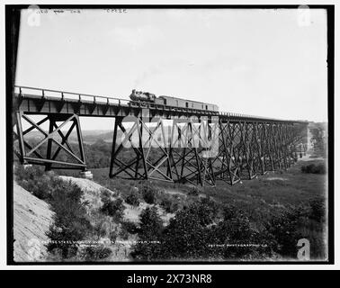 C. & N.W. Ry. Chicago & North Western Railway, Stahlviadukt über des Moines River, Iowa, „WHJ 636“ auf negativ. Detroit Publishing Co.-Nr. 032555., Geschenk; State Historical Society of Colorado; 1949, Railroad Bridges. , Usa, Iowa, Des Moines River. Stockfoto