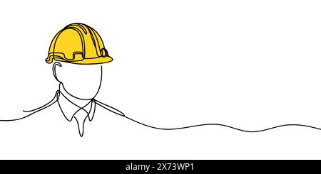 Einzelne durchgehende Linienzeichnung eines jungen Baumeisters. Geschäftskonzept der Gebäudearchitektur. Einzelner Linienvektor. Stock Vektor