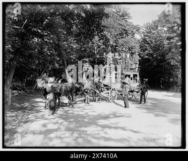 Niagara Falls, 23. Juni 1898, Pawnee Bill's Wild West Co., May be Niagara Falls New York or Ontario., '148 Special' on negative., Detroit Publishing Co. No. 42009; entwickelt von Cataloger., Gift; State Historical Society of Colorado; 1949, Pawnee Bill's Wild West. , Postkutschen. , Wild-West-Shows. , Cowboys. , Usa, New York (Bundesstaat), Niagarafälle (Stadt) , Kanada, Ontario, Niagarafälle (Stadt) Stockfoto