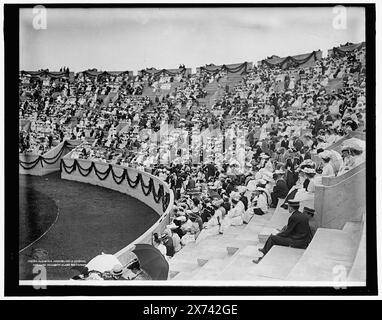 Publikum versammelt sich im Stadion, Harvard University Klassenübungen, Detroit Publishing Co.-Nr. 019734., Geschenk; State Historical Society of Colorado; 1949, Harvard University. , Universitäten und Hochschulen. , Menschenmassen. , Stadien. , Riten und Zeremonien. , Usa, Massachusetts, Boston. Stockfoto