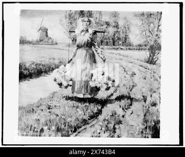 Das Blumenmädchen, Titel aus Jacke, Foto des Gemäldes signiert G. Hitchcock., Detroit Publishing Co.-Nr. 090234., Geschenk; State Historical Society of Colorado; 1949, Women, Employment. , Blumen. , Niederlande. Stockfoto