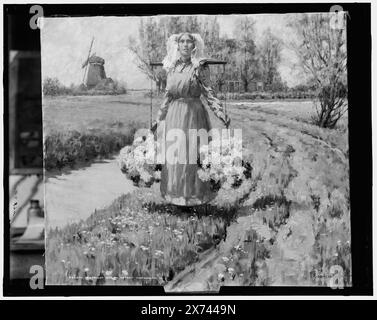 Das Blumenmädchen, Titel aus Jacke, Foto der Malerei signiert 'G. Hitchcock', Detroit Publishing Co.-Nr. 062677., Geschenk; State Historical Society of Colorado; 1949, Flowers. , Frauen, Beschäftigung. , Niederlande. Stockfoto