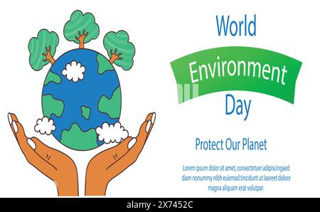 World Earth Day Konzept, Hände halten Globus, Konzeptdesign für Banner, Poster, Grußkarte. Vektorabbildung Stock Vektor