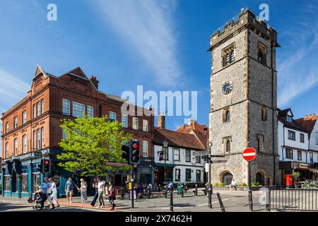 Uhrenturm im Stadtzentrum von St. Albans, Hertfordshire, England. Stockfoto