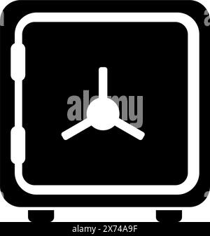 Ein minimalistisches Schwarzweiß-Grafiksymbol, das einen geschlossenen Safe oder Tresor darstellt und Sicherheit, Privatsphäre und Schutz von Wertsachen oder sensiblen i darstellt Stock Vektor