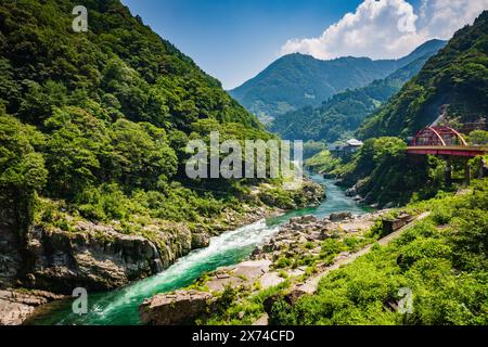 Fluss-Rafting-Ausflug in der Oboke-Schlucht von Japan. Stockfoto