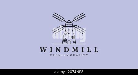 Windmühle Linie Art Logo Vektor Illustration minimalistisches Design Stock Vektor