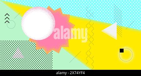 Abstraktes horizontales Banner im Retro-Look mit minimalem Sommerbrutalismus. Schweizer ästhetische brutale geometrische Sonne. Sommerferien-Party mit bauhausmuster. Moderne, trendige, minimalistische Kunstwerke der Saison Stock Vektor