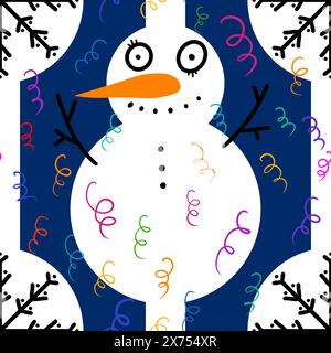 Nahtloses Schneemannmuster für Stoffe und Textilien sowie Verpackungen und Geschenke und Karten und Bettwäsche sowie Kinder- und Geschenkpapier Stockfoto