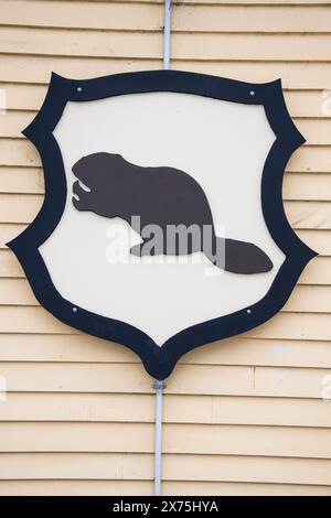 Lord Beaverbrook Logoschild in Miramichi, New Brunswick, Kanada Stockfoto