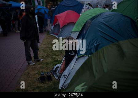 GWU, DC, USA - 4. Mai 2024: Foto von pro-palästinensischen Lagern an der George Washington University, DC in einer nebeligen Nacht Stockfoto