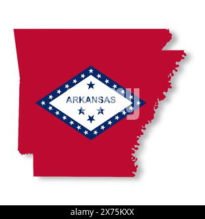 Abbildung der Landkarte mit Arkansas State Flag mit Beschneidungspfad Stockfoto