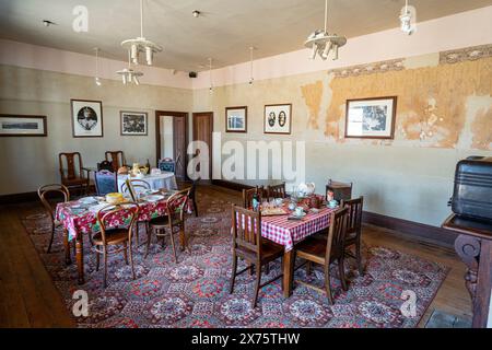 Speisesaal im Coffee Palace, Darlington, Maria Island, Tasmanien Stockfoto