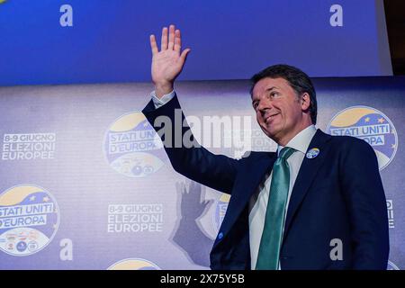 Rom, Italien. Mai 2024. Matteo Renzi, Senator und Vorsitzender der Italia Viva-Partei, nimmt an der Eröffnungsveranstaltung der Wahlkampagne der Liste der Vereinigten Staaten von Europa für die Europawahlen vom 8. Und 9. Juni 2024 Teil. Quelle: SOPA Images Limited/Alamy Live News Stockfoto