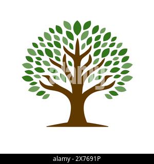 Baumlogo. Baumsymbol isoliert. Niedliches Baumsymbol mit Blättern. Vektorabbildung. Stock Vektor