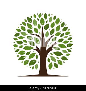 Baumlogo. Baumsymbol isoliert. Niedliches Baumsymbol mit Blättern. Vektorabbildung. Stock Vektor