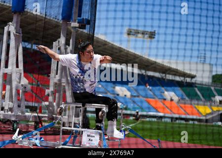 Kobe, Japan. Mai 2024. Xu Mian aus China tritt am 18. Mai 2024 beim Women's Discus Throw F57 Final bei den Para Athletics World Championships in Kobe, Japan, an. Quelle: Zhang Xiaoyu/Xinhua/Alamy Live News Stockfoto