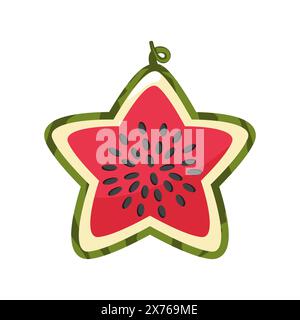 Niedlicher Wassermelonenstern isoliert. Sternförmige halbe Wassermelone. Flacher Zeichentrickstil in hellen Farben. Stock Vektor