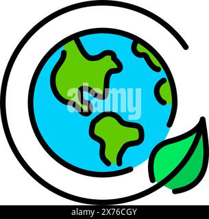 Nachhaltigkeit in der Natur. Grünes Blatt und Erde. Weltweites Umweltbewusstsein. Symbol für Pixelperfekte, bearbeitbare Kontur Stock Vektor