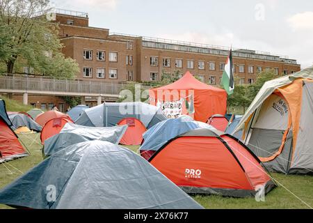 Pro-palästinensische Demonstranten errichteten an der Universität Birmingham rund 40 Zelte. Die Studenten protestieren gegen den Krieg der Israel Hamas. Stockfoto