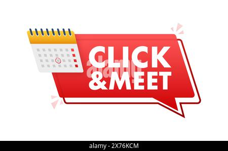 Click-and-Meet-Konzept mit Kalender und Sprechblase. Stock Vektor