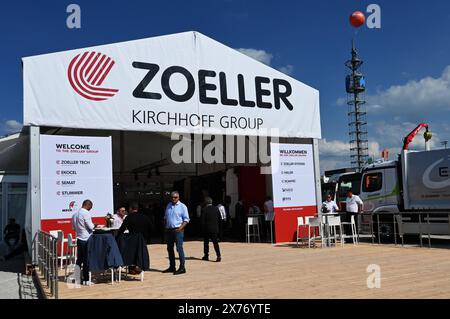 IFAT Munich 2024, Weltleitmesse für Umwelttechnologien und Fachmesse für Abwassertechnik, Abfall- und Rohstoffwirtschaft auf dem Gelände der Messe München. Foto: Messestand Zoeller Kirchhoff Gruppe, Müllfahrzeuge. Die Kirchhoff Gruppe ist in den Geschäftsbereichen Kirchhoff Automotive, Kirchhoff Mobility, Witte Tools und Kirchhoff Ecotec tätig und erreichte 2023 einen Umsatz von rund 3 Mrd. Euro mit rund 13000 Beschäftigten. Der Hauptsitz befindet sich im nordrhein-westfälischen Iserlohn *** IFAT Munich 2024, die weltweit führende Fachmesse für Umwelttechnologien und Abfallmesse Stockfoto