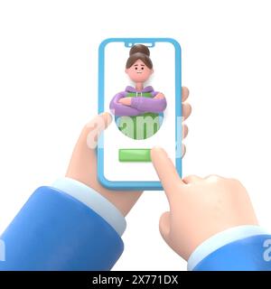 3D-Illustration des asiatischen Mädchens Renae. Online Mobile Medical Konzept. App für das Gesundheitswesen. 3D-Illustration in flacher Form.3D-Rendering auf weißem Hintergrund Stockfoto