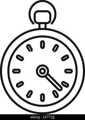 Lineares Schwarz-weiß-Symbol für eine herkömmliche Handstoppuhr, die das Zeitmanagement symbolisiert Stock Vektor