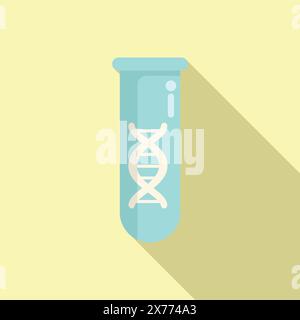 Flacher Design-Vektor eines Reagenzglases mit einer dna-Helix im Inneren, der einen Schatten wirft Stock Vektor