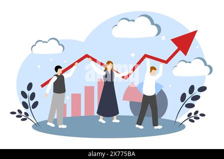 Gut koordinierte Teamarbeit. Der Begriff der Geschäftspartnerschaft. Eingestellte Mitarbeiter. Die Leute tragen einen Pfeil Stock Vektor