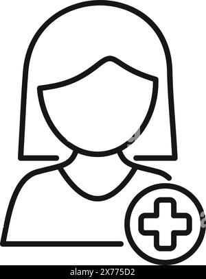 Linie Art Illustration eines Frauenprofils mit einem Pluszeichen, das Gesundheitswesen symbolisiert Stock Vektor