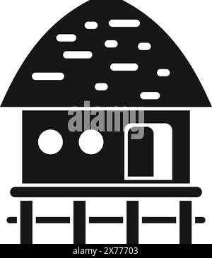 Traditionelle Stelzhaus-Silhouette mit erhöhtem grafischem Design in Schwarz und weiß, tropischer Wohnung. Vektorsymbol. Und einfache Illustration auf Stapeln Stock Vektor