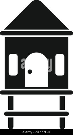 Minimalistisches flaches Design Strand Rettungsschirm Turm Icon Silhouette Vektor Illustration für Küstensicherheit und Sicherheit in schwarz-weiß isolierte Struktur Stock Vektor