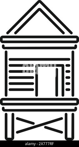 Minimalistische schwarz-weiße Strand-Hüttenlinie Symbol Vektor-Illustration für Urlaub, Meer, Sommer und Küstentourismus Design, isolierte flache Architektur Gebäude Symbol mit editierbaren Elementen Stock Vektor