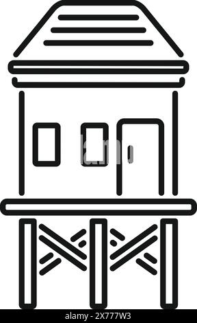 Minimalistische Linienzeichnung eines Holzpfahlhauses, geeignet für Logos und einfache Illustrationen Stock Vektor