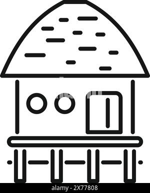 Schwarz-weiße Linienkunst eines tropischen Stelzenhauses, geeignet für verschiedene Designs Stock Vektor