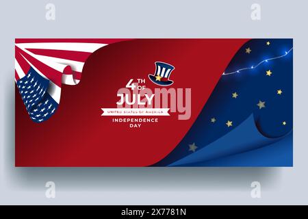 Modernes, realistisches horizontales Bannerdesign am 4. Juli Stock Vektor