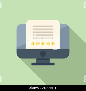 Flache Vektorgrafik eines Computermonitors, der ein Dokument mit einer 5-Sterne-Bewertung anzeigt, was auf positives Feedback hinweist Stock Vektor