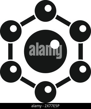 Vereinfachtes Monochrom-Vektorsymbol, das einen zentralen Knoten darstellt, der mit mehreren Punkten verbunden ist und das Netzwerk symbolisiert Stock Vektor