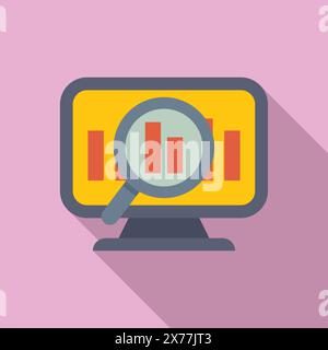 Flache Darstellung eines Computermonitors mit Diagrammen, vergrößert zur Detailansicht Stock Vektor