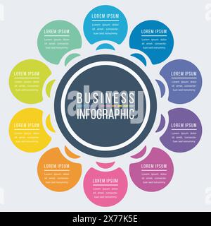 Circle Infografik Design 10 Schritte, Objekte, Elemente oder Optionen Geschäftsinformationen bunte Vorlage für Business Infografik Stock Vektor