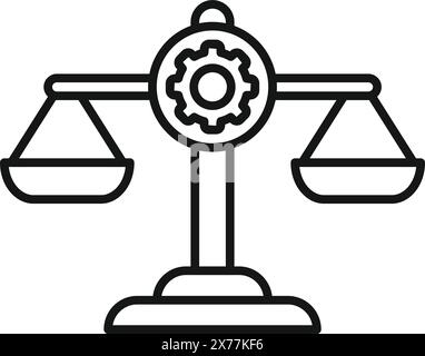 Schwarz-weiße Linienzeichnung mit ausgeglichenen Skalen, die Recht und Gerechtigkeit symbolisieren Stock Vektor