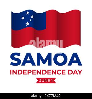 Typografie-Poster zum Unabhängigkeitstag von Samoa. Nationalfeiertag am 1. Juni. Vektorvorlage für Grußkarte, Banner, Flyer, Postkarte, Aufkleber, usw. Stock Vektor