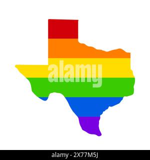 Texas Karte Regenbogenflagge LGBT. LGBTQ Stolz Monatsschild. Vektorvorlage für Typografie Poster, Banner, Flyer, Grußkarte usw. Stock Vektor