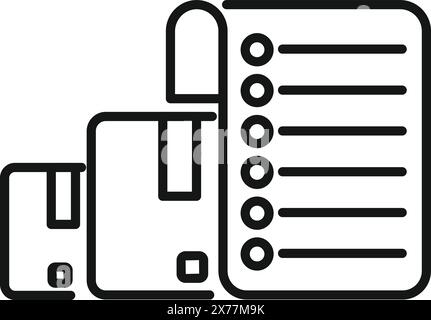 Einfache schwarz-weiße Vektor-Illustration mit verschiedenen Gepäckgrößen und einer Checkliste Stock Vektor
