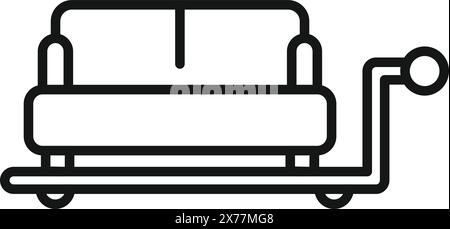 Vereinfachtes Symbol mit schwarzer Linie, das ein Sofa mit Rädern darstellt, das sich für Moving- und Möbelmotive eignet Stock Vektor
