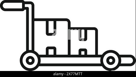 Liniensymbol eines mit Kisten beladenen Handwagens, das die Lieferung oder das fahrende Konzept anzeigt Stock Vektor