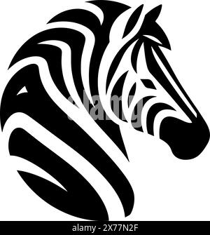 Vektorillustration des Zebrakopfes. Vorderansicht der Silhouette afrikanisches Zebra. Stock Vektor