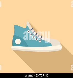 Flache Vektorillustration eines blauen Hightop-Sneakers mit Schatteneffekt Stock Vektor