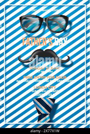 Realistische vertikale Flyer-Vorlage zum Vatertag mit Krawatte und Brille Stock Vektor